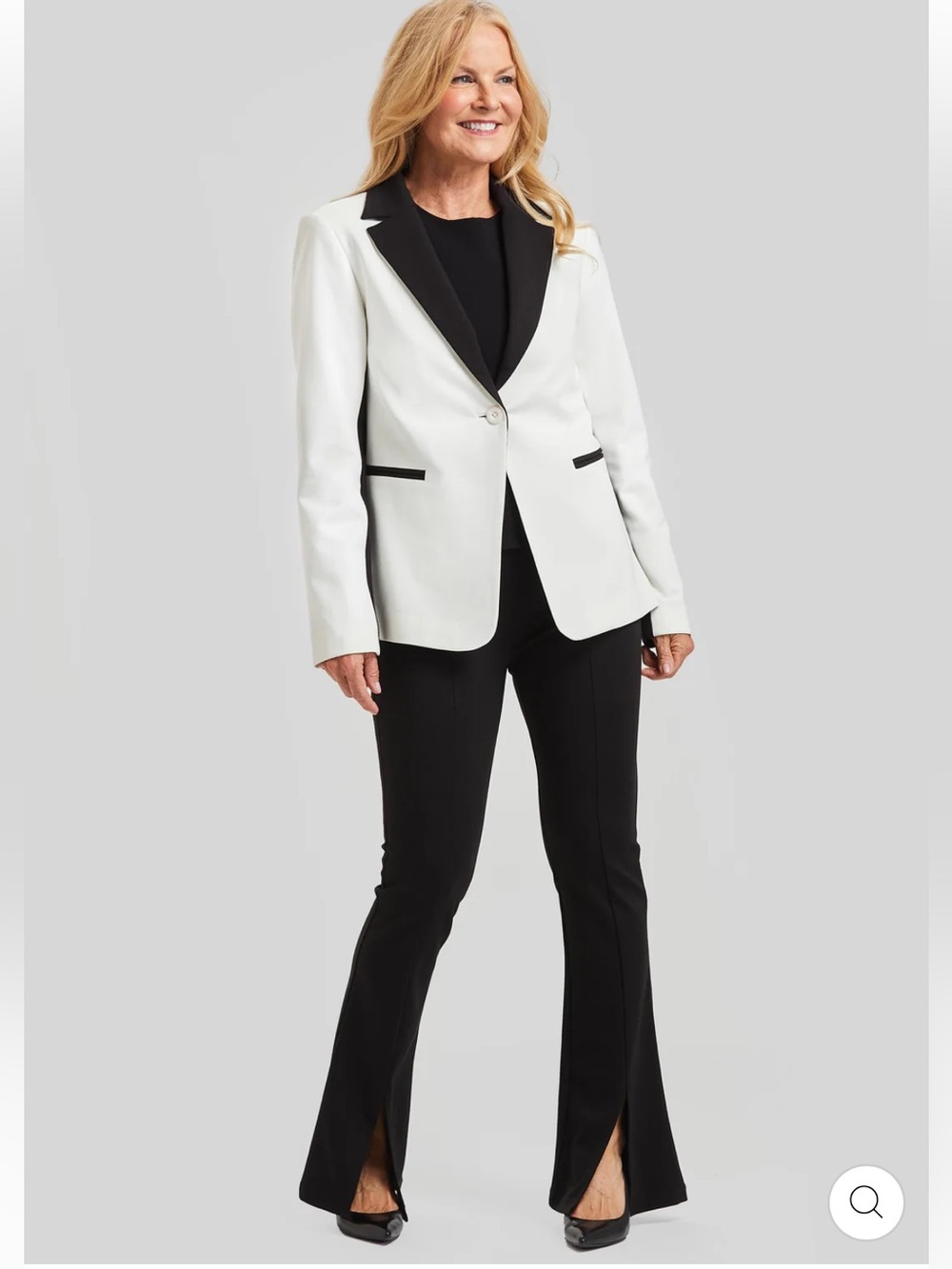 NEW PEACE OF CLOTH axel colorblock blazer in oyster & black Women’s Large - Picture 4 of 6